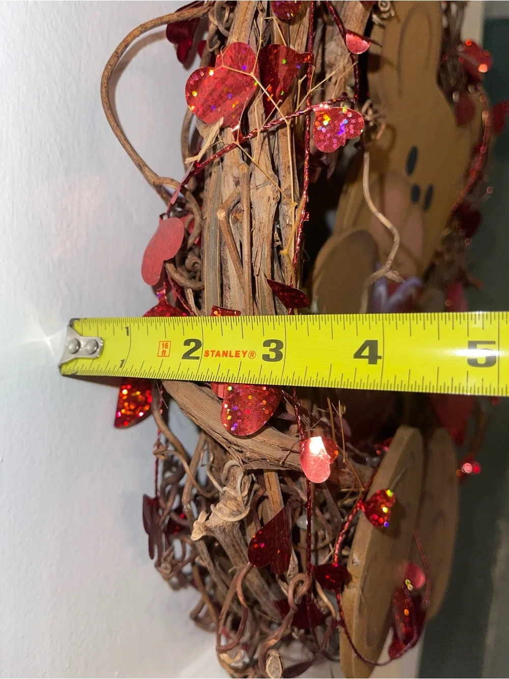 Valentine Bear 14 Inch Grapevine Wreath with Red Hearts